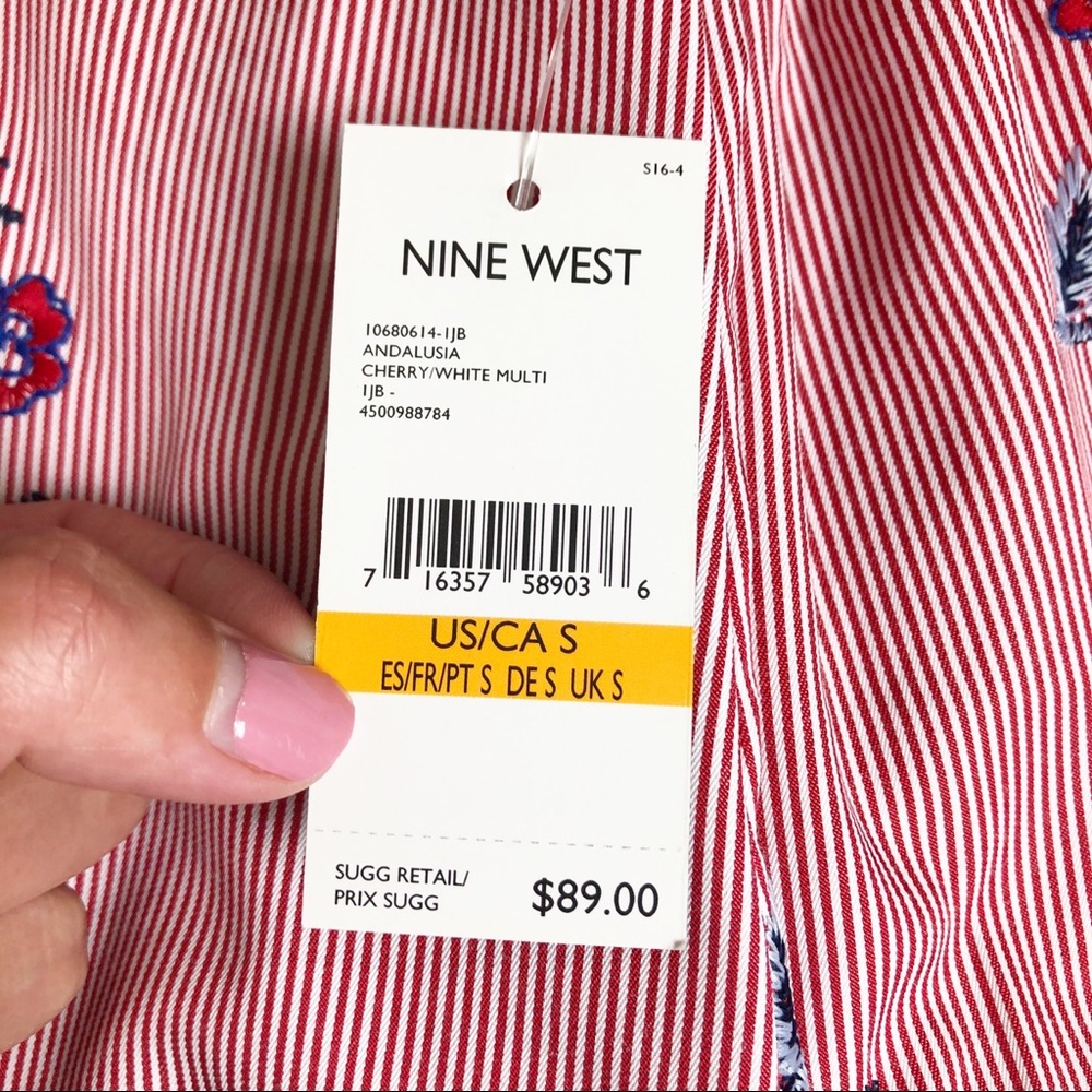 Nine West Red and White PinStripe Bell Sleeve Top | Small - Picture 13 of 14